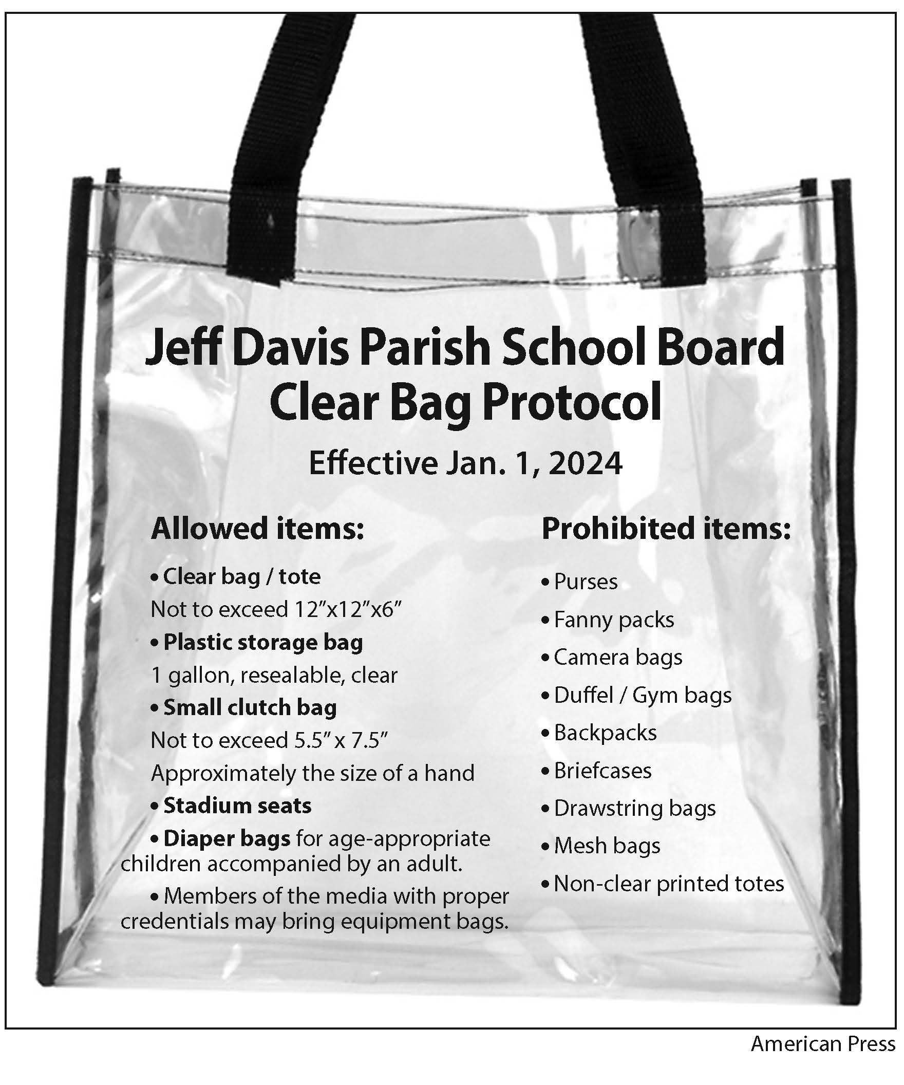 Jeff Davis School Board announces clear bag policy for all spectators at  athletic events starting Jan. 1 - American Press